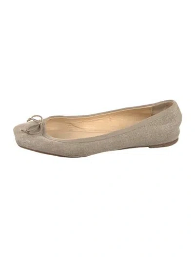 Pre-owned Christian Louboutin Canvas Bow Accents Ballet Flats In Neutral