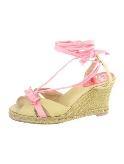 Pre-owned Christian Louboutin Canvas Bow Accents Espadrilles In Green