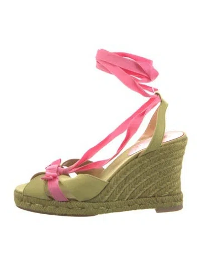 Pre-owned Christian Louboutin Canvas Colorblock Pattern Espadrilles In Green