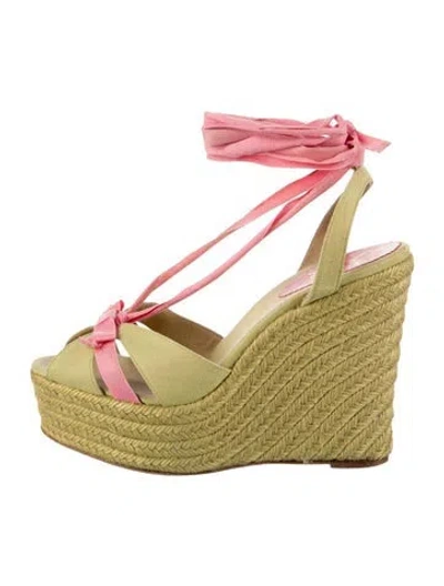 Pre-owned Christian Louboutin Canvas Colorblock Pattern Espadrilles In Green