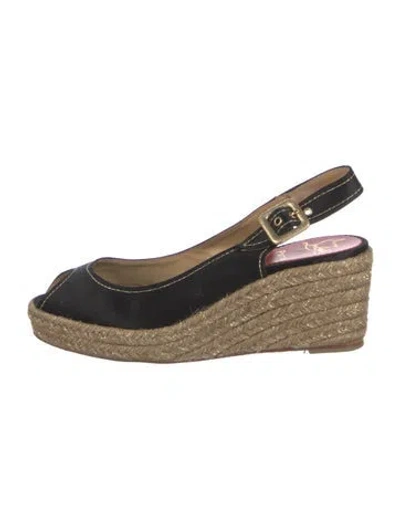 Pre-owned Christian Louboutin Canvas Glitter Accents Espadrilles In Black