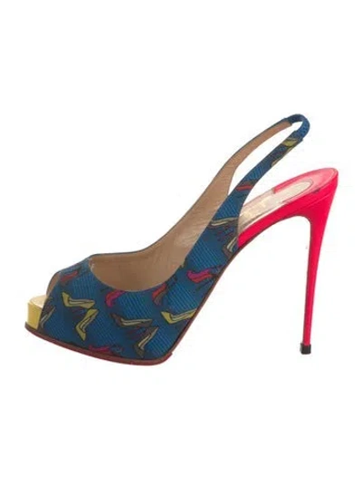 Pre-owned Christian Louboutin Canvas Graphic Print Slingback Pumps In Blue