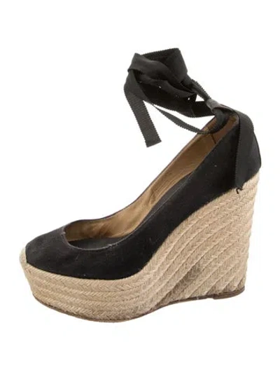 Pre-owned Christian Louboutin Canvas Grosgrain Trim Espadrilles In Black