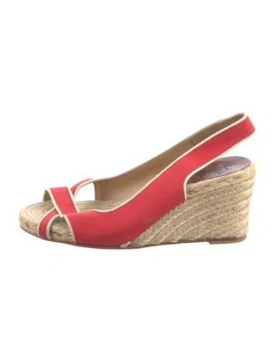 Pre-owned Christian Louboutin Canvas Leather Trim Embellishment Espadrilles In Red