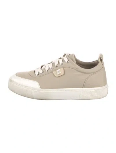 Pre-owned Christian Louboutin Canvas Leather Trim Embellishment Sneakers In Neutral