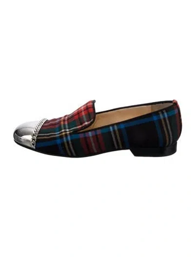 Pre-owned Christian Louboutin Canvas Plaid Print Loafers In Red