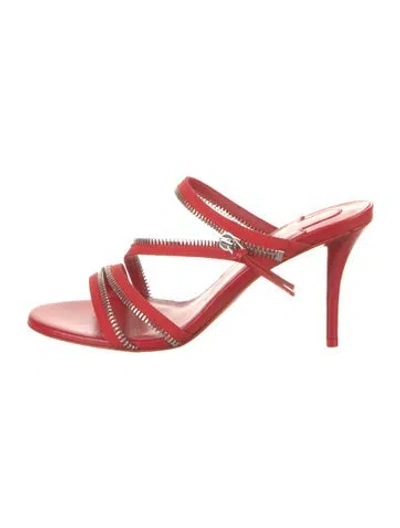Pre-owned Christian Louboutin Canvas Slides In Red