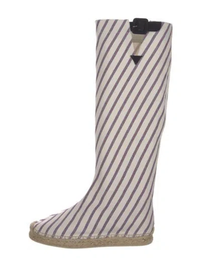 Pre-owned Christian Louboutin Canvas Striped Boots In White