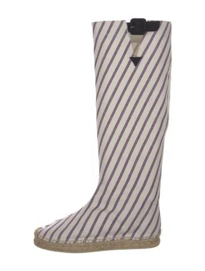 Pre-owned Christian Louboutin Canvas Striped Boots In White