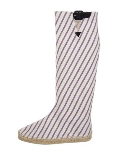 Pre-owned Christian Louboutin Canvas Striped Boots In White