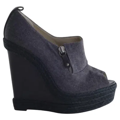 Pre-owned Christian Louboutin Canvas Wedge Espadrille Sandals - '10s In Black