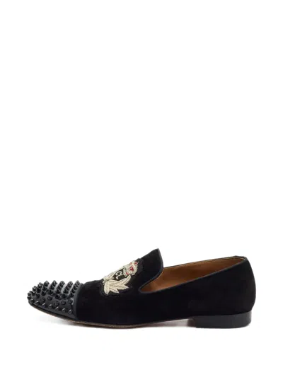 Pre-owned Christian Louboutin Captain Loubi Spiked Slippers In Black