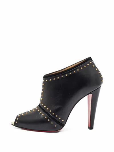 Pre-owned Christian Louboutin Carapachoc Spike Ankle Boots In Black
