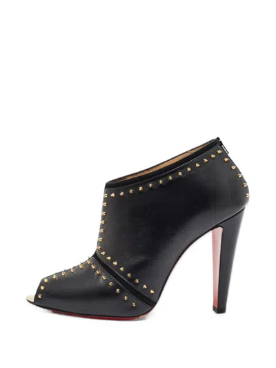 Pre-owned Christian Louboutin Carapachoc Spiked Ankle Boots In Black