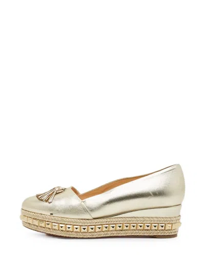 Pre-owned Christian Louboutin Carmel Tassel Wedge Shoes In Gold