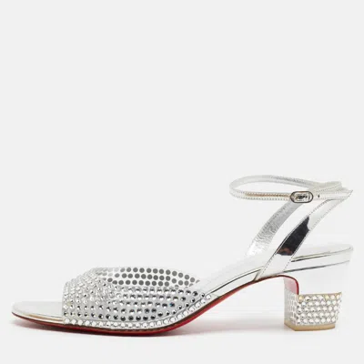 Pre-owned Christian Louboutin Cassandrissima Size 38 Transparent/silver Patent And Pvc Ankle Strap Sandals