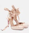 Christian Louboutin Cassia Silk Ankle-tie Red Sole Pumps In Neutrals