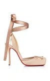 Christian Louboutin Cassia Silk Ankle-tie Red Sole Pumps In Nude