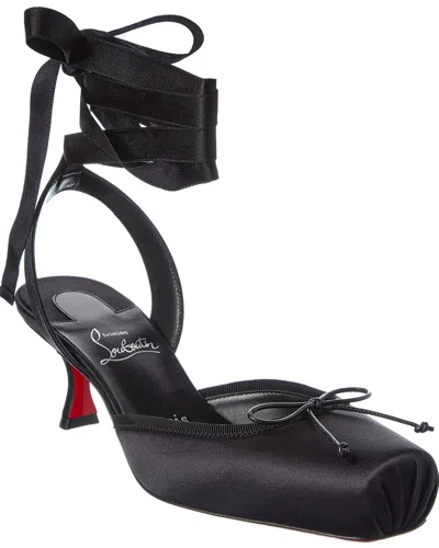 Christian Louboutin Cassia Lace-up 55 Satin Slingback Pump In Black