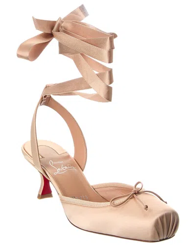 Christian Louboutin Cassia Lace-up 55 Satin Slingback Pump In Neutral