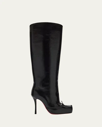 Christian Louboutin Cassia Nodo Botta Leather Red Sole Knee Boots In Black