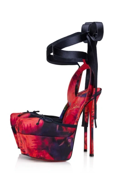 Christian Louboutin Cassia Rose Silk Platform Sandal In Red Multi