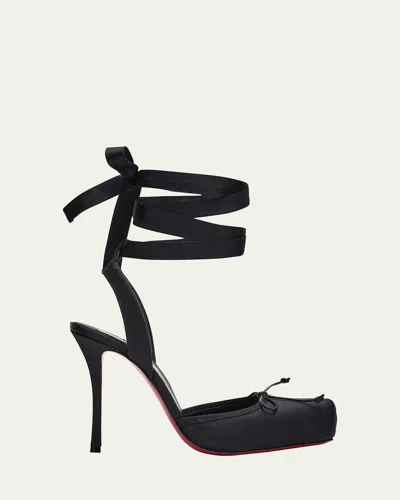 CHRISTIAN LOUBOUTIN CASSIA SILK ANKLE-TIE RED SOLE PUMPS