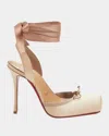 Christian Louboutin Cassia Silk Ankle-tie Red Sole Pumps In Blush