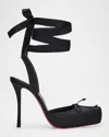 Christian Louboutin Cassia Silk Ankle-tie Red Sole Pumps In Black