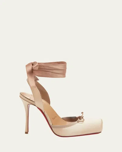 Christian Louboutin Cassia Silk Ankle-tie Red Sole Pumps In Blush