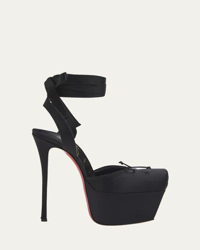 Christian Louboutin Cassia Silk Red Sole Platform Ballerina Pumps In Blacklin Black