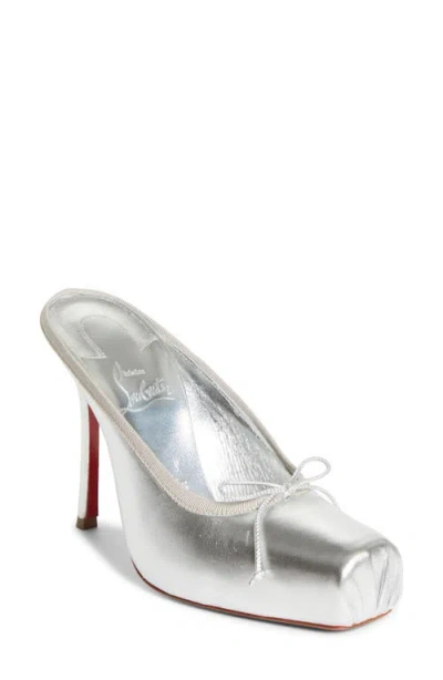 Christian Louboutin Cassia Square Toe Mule Pump In Silver