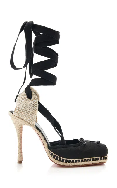 Christian Louboutin Cassiadrilla 100mm Linen Espadrille Pumps In Black