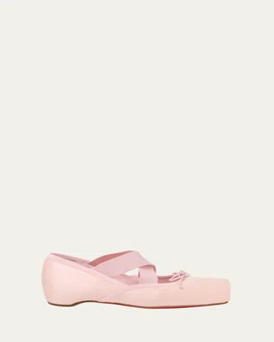 Christian Louboutin Cassiasticina Leather Red Sole Ballerina Flats In Pink