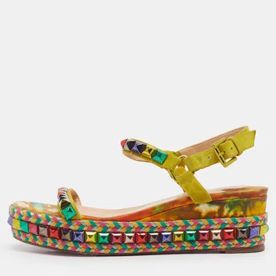 Pre-owned Christian Louboutin Cataclou Size 37 Multicolor Suede Wedge Sandals