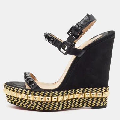 Pre-owned Christian Louboutin Cataclou Size 39 Black Leather Wedge Sandals