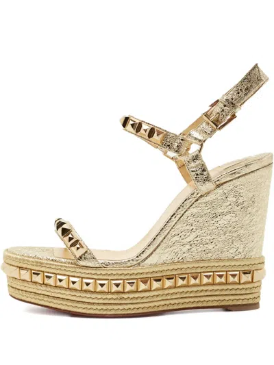 Pre-owned Christian Louboutin Cataclou Studded Wedge Sandals In Gold