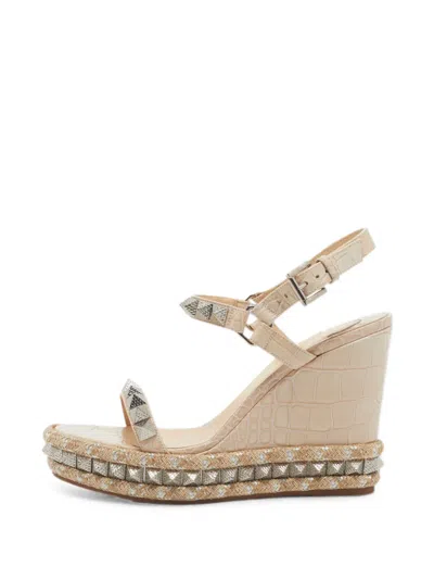 Pre-owned Christian Louboutin Cataclou Wedge Sandals In Neutral