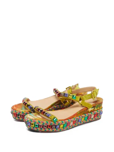 Pre-owned Christian Louboutin Cataclou Wedge Sandals In Yellow