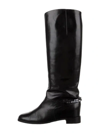 Pre-owned Christian Louboutin Cate Boot Flat Calf Rubens /chain Leather Riding Boots In Black