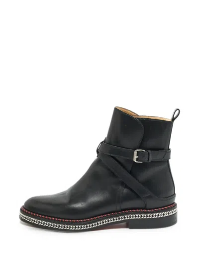 Pre-owned Christian Louboutin Chain Midsole Combat Boots In Black