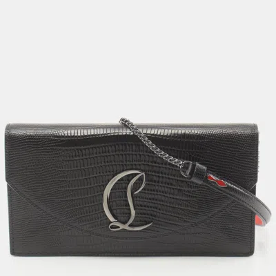 Pre-owned Christian Louboutin Chain Shoulder Bag Leather Black Croc Embossed