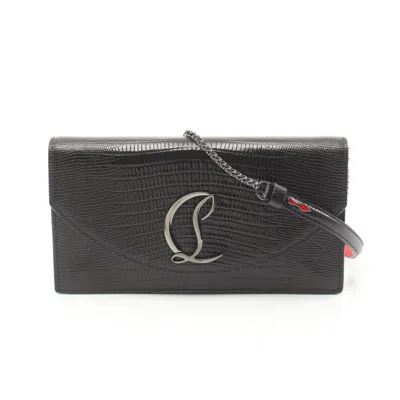 Christian Louboutin Chain Shoulder Bag Leather Croc Embossed In Black