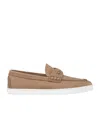 Christian Louboutin Reversed Nubuck Leather Loafers In Nude