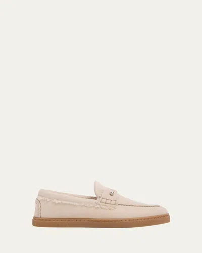Christian Louboutin Chambeliboat Donna Shearling-lined Suede Red Sole Boat Shoes In Pink