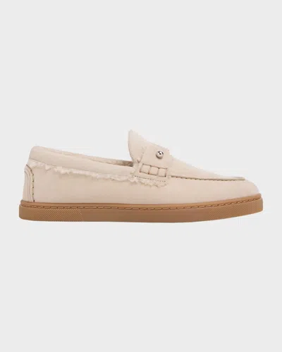 Christian Louboutin Chambeliboat Donna Shearling-lined Suede Red Sole Boat Shoes In Brown