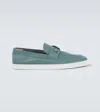 Christian Louboutin Boat Round Toe Loafers With Metallic Detail In Blue