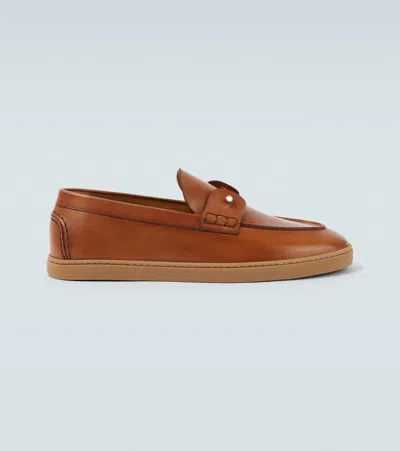 Christian Louboutin Chambeliboat Leather Boat Shoes In Brown