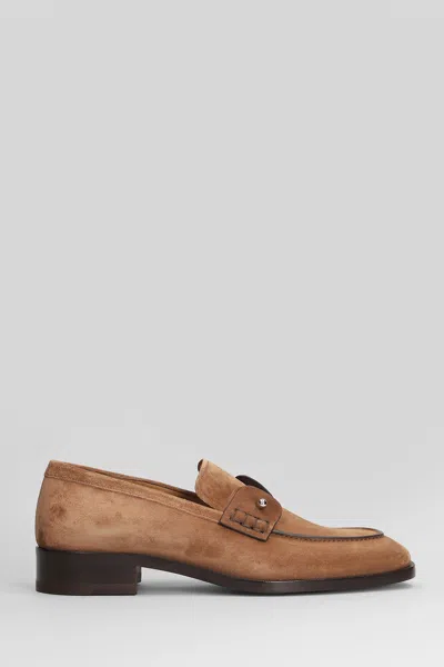 Christian Louboutin Chambelimoc Embellished Suede Loafers In Brown