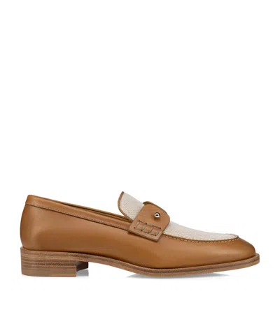 Christian Louboutin Chambelimoc Leather-canvas Loafers In Brown